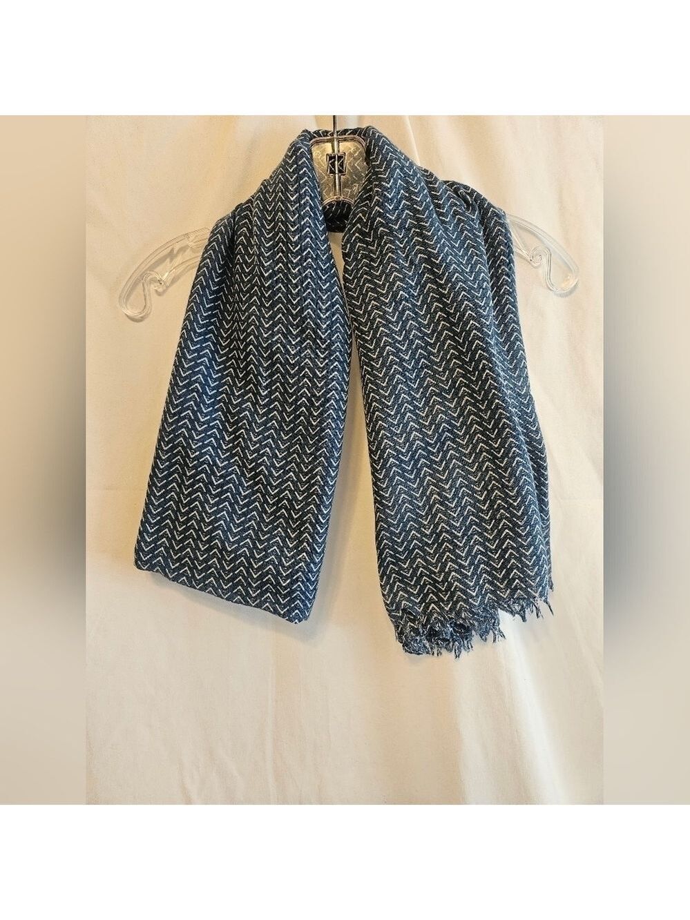 Infinitive Blue and White Silk Scarf Wrap Vintage Fall Layer